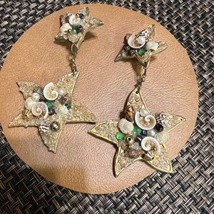 Vintage Clip On Sea Shell Star Earrrings